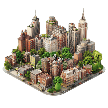 3d isometric city with isolated background png