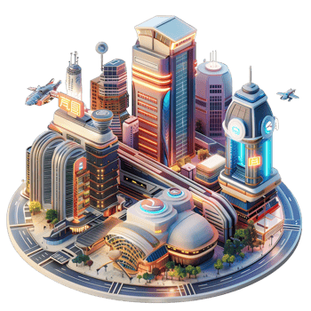 3d isometric city with isolated background png
