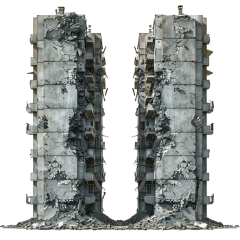 Set of Ruined Buildings on Transparent png