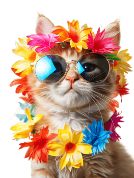 Happy Cat in Summer Costume Isolated png