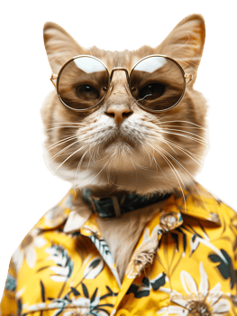 Isolated Kitty Cat in Sunglasses and Summer Costume png
