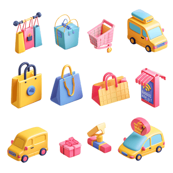 Isolated 3D Retail Icons Pack png