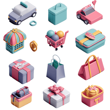 Isolated Shopping and Retail 3D Symbols png