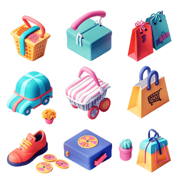Transparent 3D Icons for Shopping and Retail png