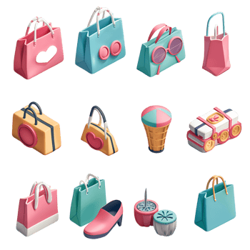 Clear Background Shopping and Retail 3D Icons png