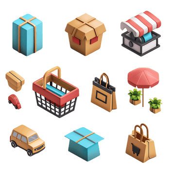 3D Icon Pack for Retail and Shopping Isolated png