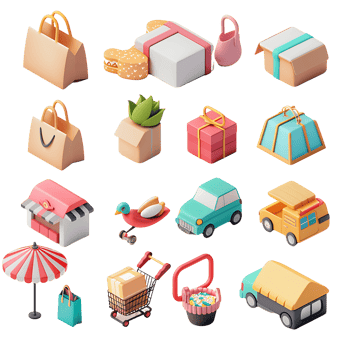 3D Retail Symbols Isolated on Clear Background png