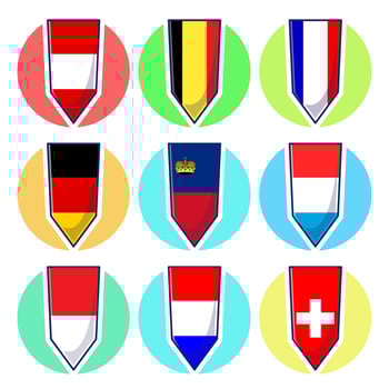 Western European Countries. Flags element design, travel symbols, landmark symbols, geography and map flags emblem. vector