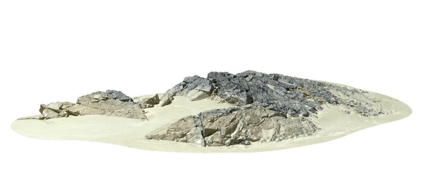 Cutout rock slope on sand beach 3d rendering png