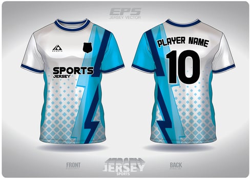 EPS jersey sports shirt .blue lightning on white pattern design, illustration, textile background for round neck sports t-shirt, football jersey shirt vector