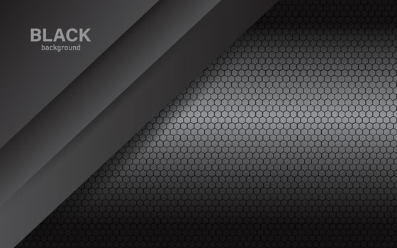 Abstract black navy silver background overlapping shadows with hexagon mesh pattern modern futuristic technology illustration, eps 10. vector