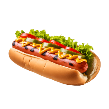 Hot dog with mustard and ketchup on transparent background png