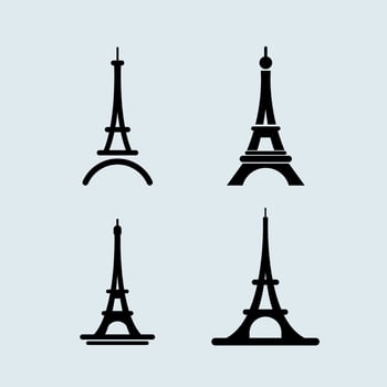 Eiffel tower, logo icon, Paris city France FlagFlat design, silhouette, structure, architecture vector