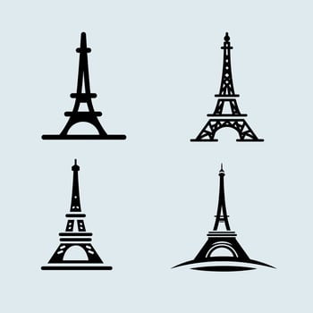 Eiffel tower, logo icon, Paris city France FlagFlat design, silhouette, structure, architecture vector