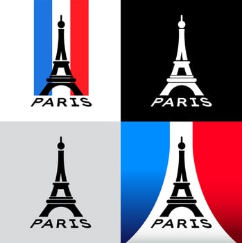 Eiffel tower, logo icon, Paris city France FlagFlat design, silhouette, structure, architecture vector