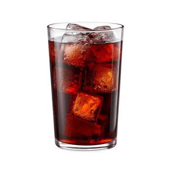 Glass of cola with ice cubes on transparent background png