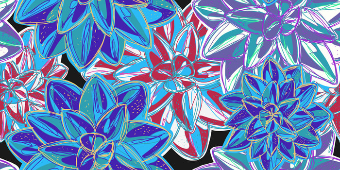 a colorful pattern with blue, red and white flowers vector