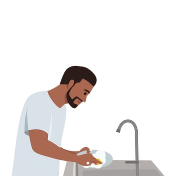 Washing dishes and housework concept. vector