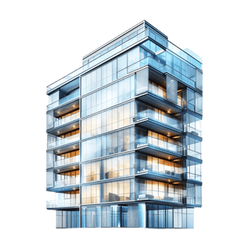 Glass Residential Office Building on Transparent Background png