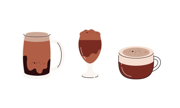 Hot and cold coffee beverage logo. Different types of drinks set vector