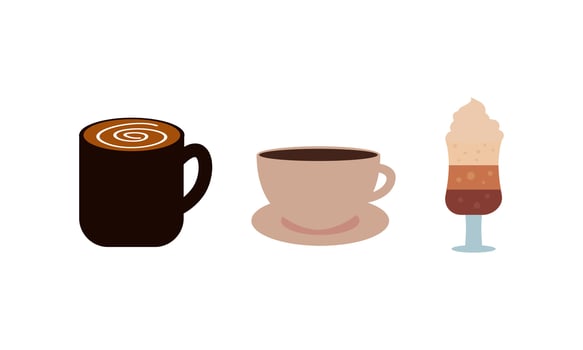 Hot and cold coffee beverage logo. Different types of drinks set vector