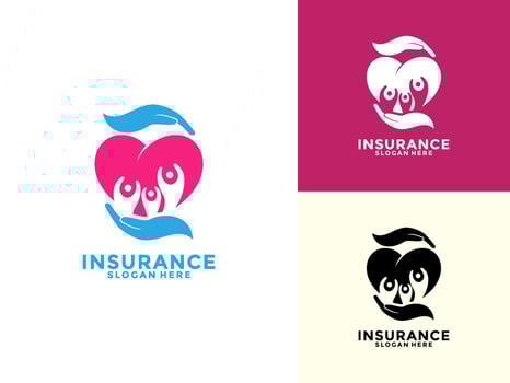 Life insurance Logo Design , Care And Protection Insurance with Heart Shape Logo Icon Template vector