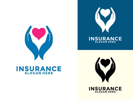 Life insurance Logo Design , Care And Protection Insurance with Heart Shape Logo Icon Template vector