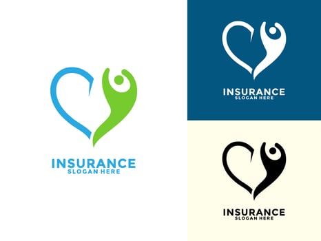 Life insurance Logo Design , Care And Protection Insurance with Heart Shape Logo Icon Template vector