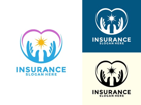 Life insurance Logo Design , Care And Protection Insurance with Heart Shape Logo Icon Template vector