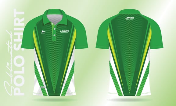 green polo shirt design for soccer jersey, football kit, sportswear. Sport uniform in front view, back view. T-shirt mockup with fabric pattern. vector