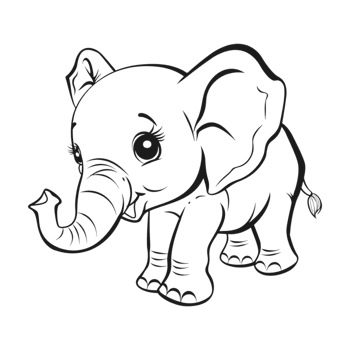 Cute Elephant Sketch Art on Transparent Background png