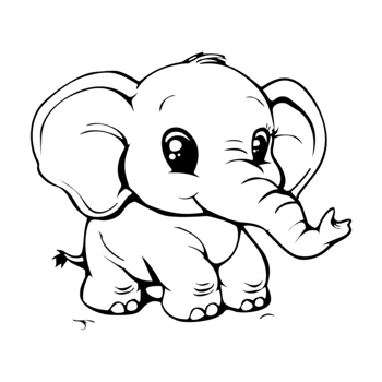 Cute Elephant Sketch Art on Transparent Background png