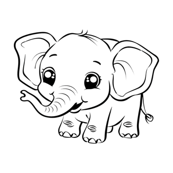 Cute Elephant Sketch Art on Transparent Background png