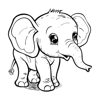 Cute Elephant Sketch Art on Transparent Background png
