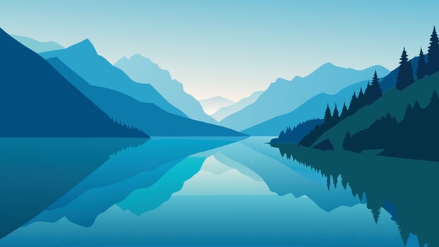 Beautiful summer morning on the Hintersee lake. Colorful outdoor scene in the Austrian Alps, Salzburg-Umgebung district, Austria, Europe, flat illustration. vector
