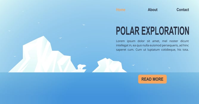 Antarctica landscape, floating iceberg banner. Global warming horizontal banner. Polar exploration vector