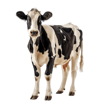 Black and white Cow standing isolated on transparent background cut out png