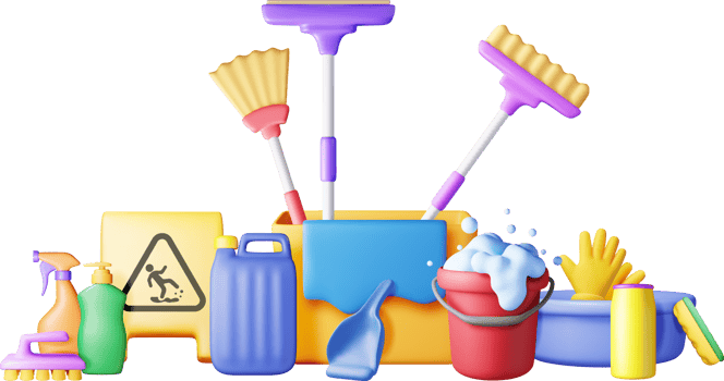 3D set of home cleaning tools png