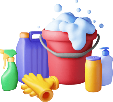 3D set of home cleaning tools isolated png