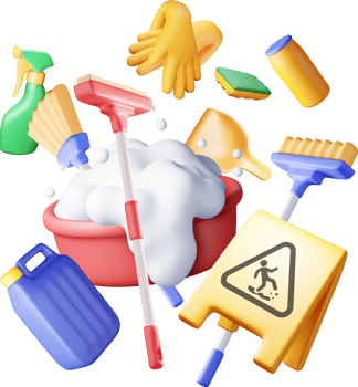 3D set of home cleaning tools png