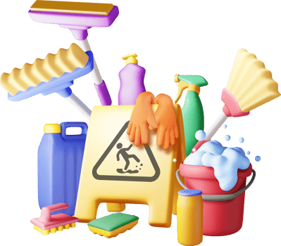 3D set of home cleaning tools png