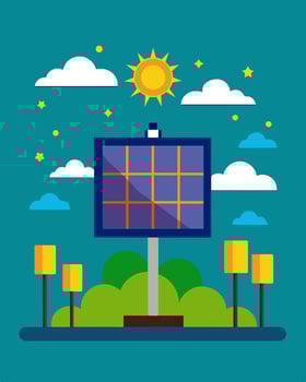 A billboard illuminated purely by solar power radiating creativity and innovation with its adver.. illustration. vector