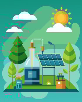 A fully equipped outdoor biology lab powered by solar energy allowing students to conduct experiments and research in a natural setting.. illustration. vector