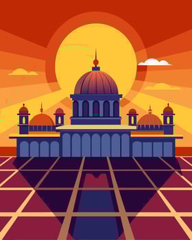 As the sun rose above the horizon the ornate Renaissance palaces rooftop lit up with a row of discreetly p solar panels in perfect harmony with its grand architecture.. vector