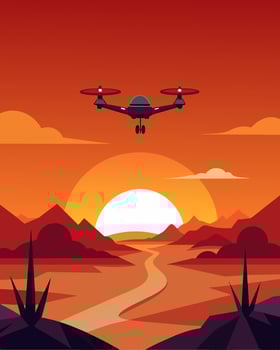 As the sun sets over a vast desert landscape a solarpowered drone takes to the skies its highdefinition cameras capturing footage of nocturnal animals as they emerge from their. vector