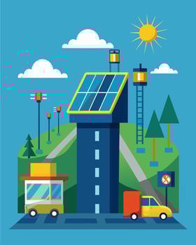 Even in the event of a power outage a solarpowered traffic management center continues to operate relying on its selfsustaining energy source to keep the roads moving.. vector