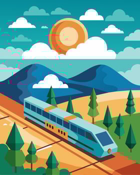 Even in the midst of a cloudy day the train continued its journey seamlessly thanks to the extensive network of solarpowered batteries installed along the tracks.. illustration. vector