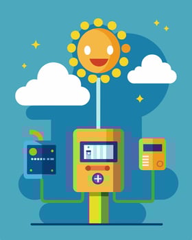 Even on a cloudy day the solarpowered meters continued to function providing reliable service and reducing the need for electricity.. illustration. vector