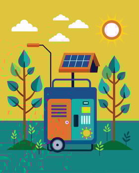 For those living in rural areas a solarpowered portable generator can provide a costeffective and efficient alternative to traditional power grids.. illustration. vector