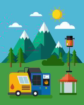 From camping in the mountains to working on a farm a solarpowered portable generator offers a convenient and sustainable solution for powering any remote location.. illustration. vector